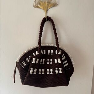 *VINTAGE* Brown and White Handcrafted Women's Bag, long or double strap!